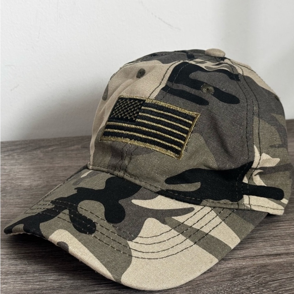 Camouflage Baseball Cap with Flag Patch